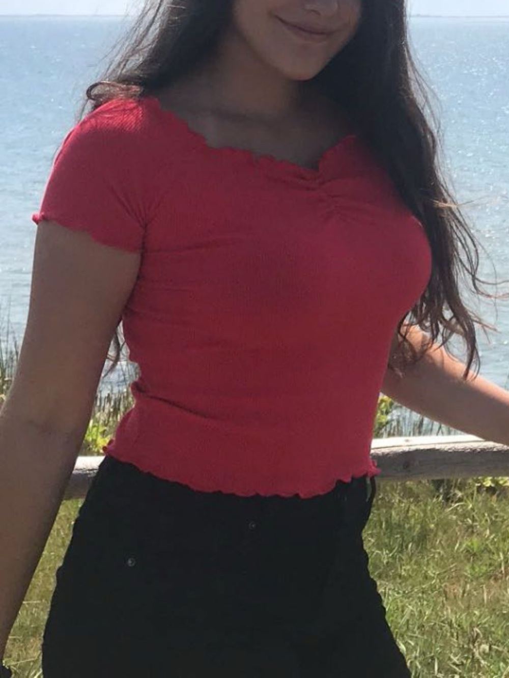 Ruffled wine red off the shoulder top